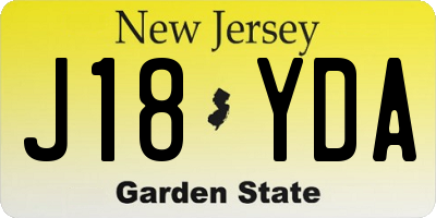 NJ license plate J18YDA