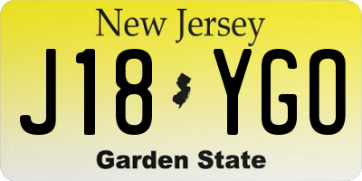 NJ license plate J18YGO