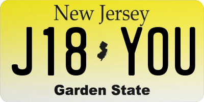 NJ license plate J18YOU