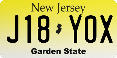 NJ license plate J18YOX