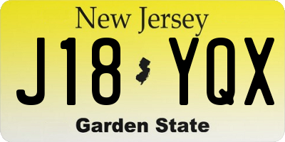 NJ license plate J18YQX