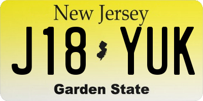 NJ license plate J18YUK