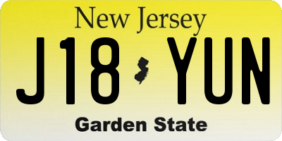 NJ license plate J18YUN