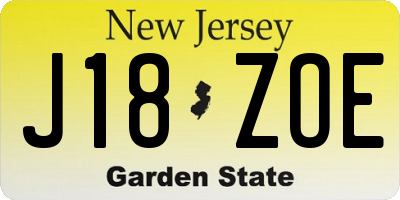 NJ license plate J18ZOE