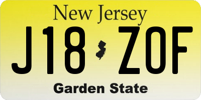 NJ license plate J18ZOF