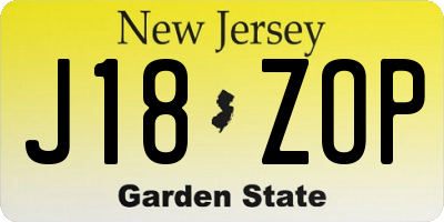 NJ license plate J18ZOP