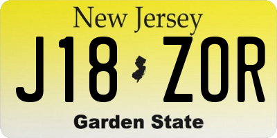 NJ license plate J18ZOR