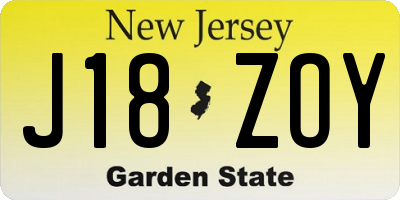 NJ license plate J18ZOY