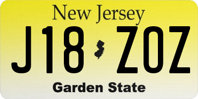 NJ license plate J18ZOZ
