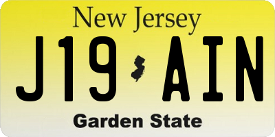 NJ license plate J19AIN