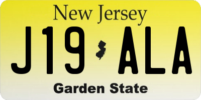 NJ license plate J19ALA