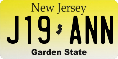 NJ license plate J19ANN
