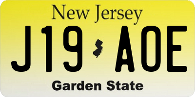 NJ license plate J19AOE