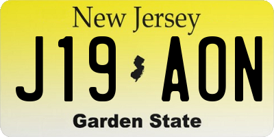 NJ license plate J19AON