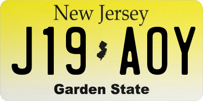NJ license plate J19AOY