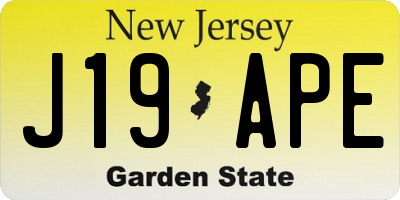 NJ license plate J19APE