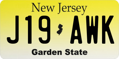 NJ license plate J19AWK