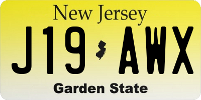 NJ license plate J19AWX
