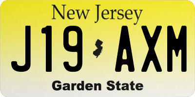 NJ license plate J19AXM