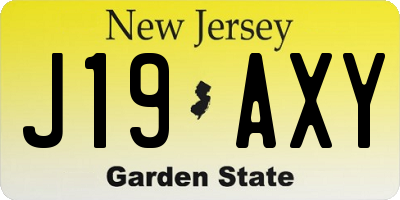 NJ license plate J19AXY