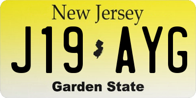 NJ license plate J19AYG