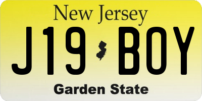 NJ license plate J19BOY