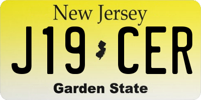 NJ license plate J19CER