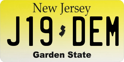 NJ license plate J19DEM