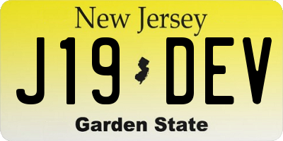 NJ license plate J19DEV