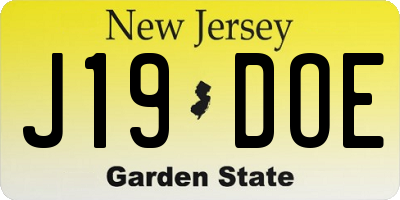 NJ license plate J19DOE