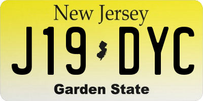 NJ license plate J19DYC