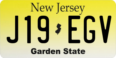 NJ license plate J19EGV