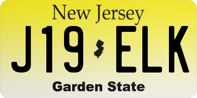 NJ license plate J19ELK