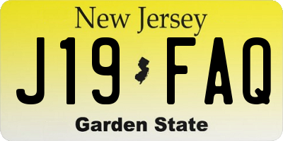 NJ license plate J19FAQ