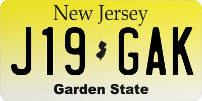 NJ license plate J19GAK