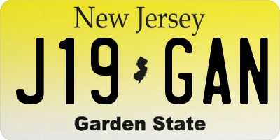 NJ license plate J19GAN