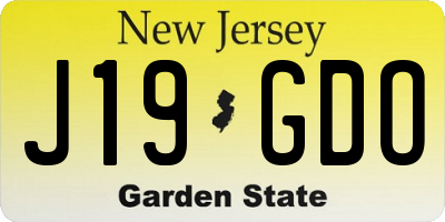 NJ license plate J19GDO