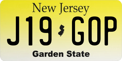 NJ license plate J19GOP