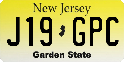 NJ license plate J19GPC