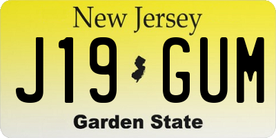 NJ license plate J19GUM