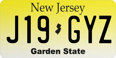 NJ license plate J19GYZ