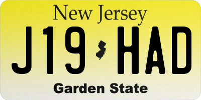 NJ license plate J19HAD