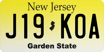 NJ license plate J19KOA