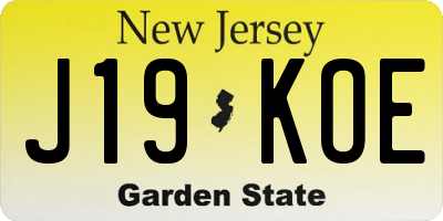 NJ license plate J19KOE