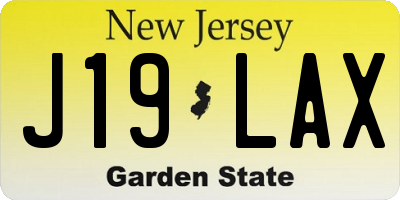 NJ license plate J19LAX