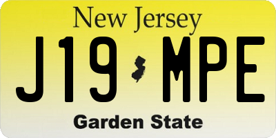 NJ license plate J19MPE