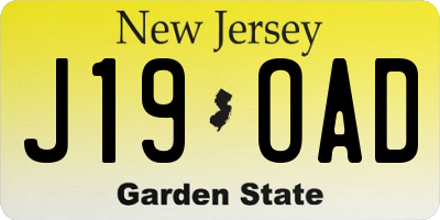 NJ license plate J19OAD