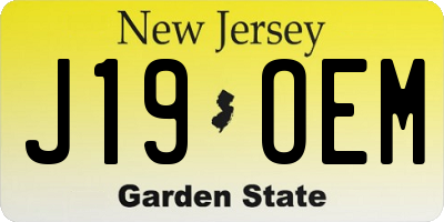 NJ license plate J19OEM