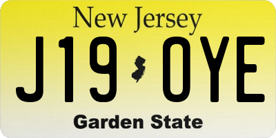 NJ license plate J19OYE