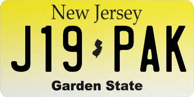 NJ license plate J19PAK